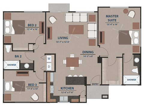 Three Bedroom Floorplan at Avilla Tanque Verde